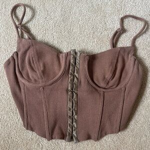 Brown Cropped Corset Top with Adjustable Straps